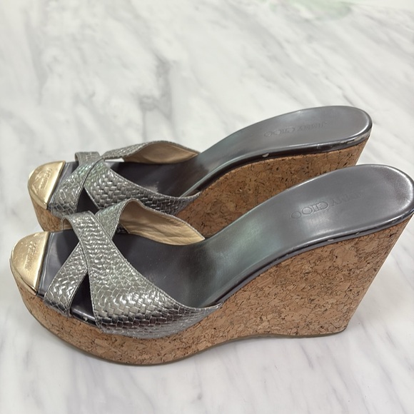 Jimmy Choo Silver Crystal Embellished Wedges - Picture 2 of 5